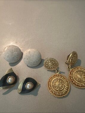 Textured Gold Coin Drop Clip- On Earrings - Women Jewelry